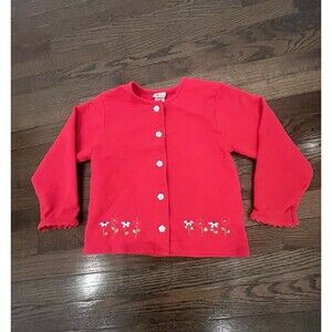 Vintage Carter’s Red Cardigan Sz 6 Embroidered Scalloped Button Details